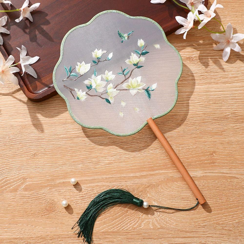 With Tassels Pendant Silk Fan Floral Pattern Tuan Fan Chinese Style Embroidery Fan  Home Decor