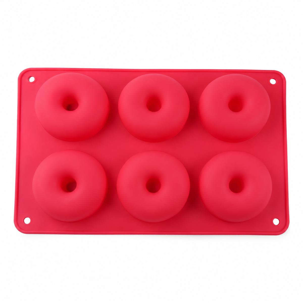 Donut Mold 6-Cavity Red Silicone Baking Form, Flexible Ring Cake Pan for Homemade Donuts, Cookies, Chocolate and Mini Cakes красный