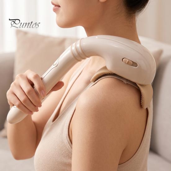Ergonomic Self Massage Device for Upper Back Neck Shoulder Massager with Long Handle, Cordless Rechargeable Deep Kneading Shiatsu Tension Relief