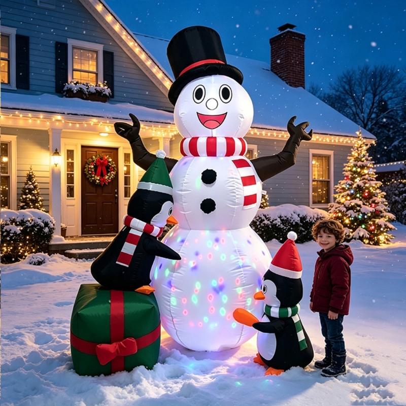 Lighted Christmas Character Inflatable Using Its Internal Fan, Ground Stakes and Support Ropes for Seasonal Yard and Garden Decorating