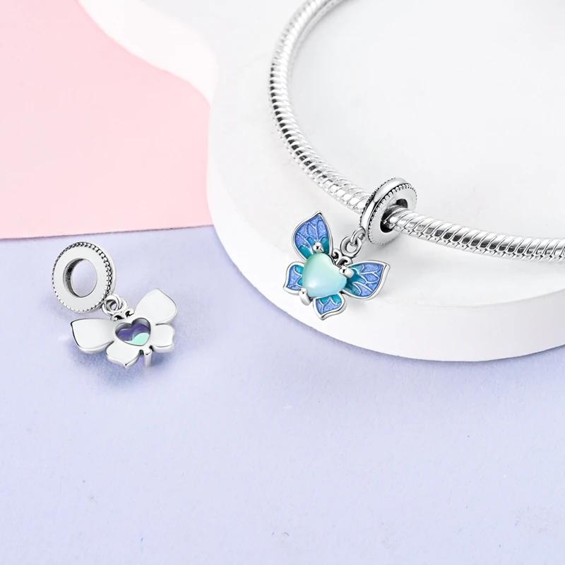 Charm Copper Orchid Butterfly Heart-Shaped Bead Fits Charm Plata Genuine Bracelets Bead Women Jewelry Crafting Do-It-Yourself