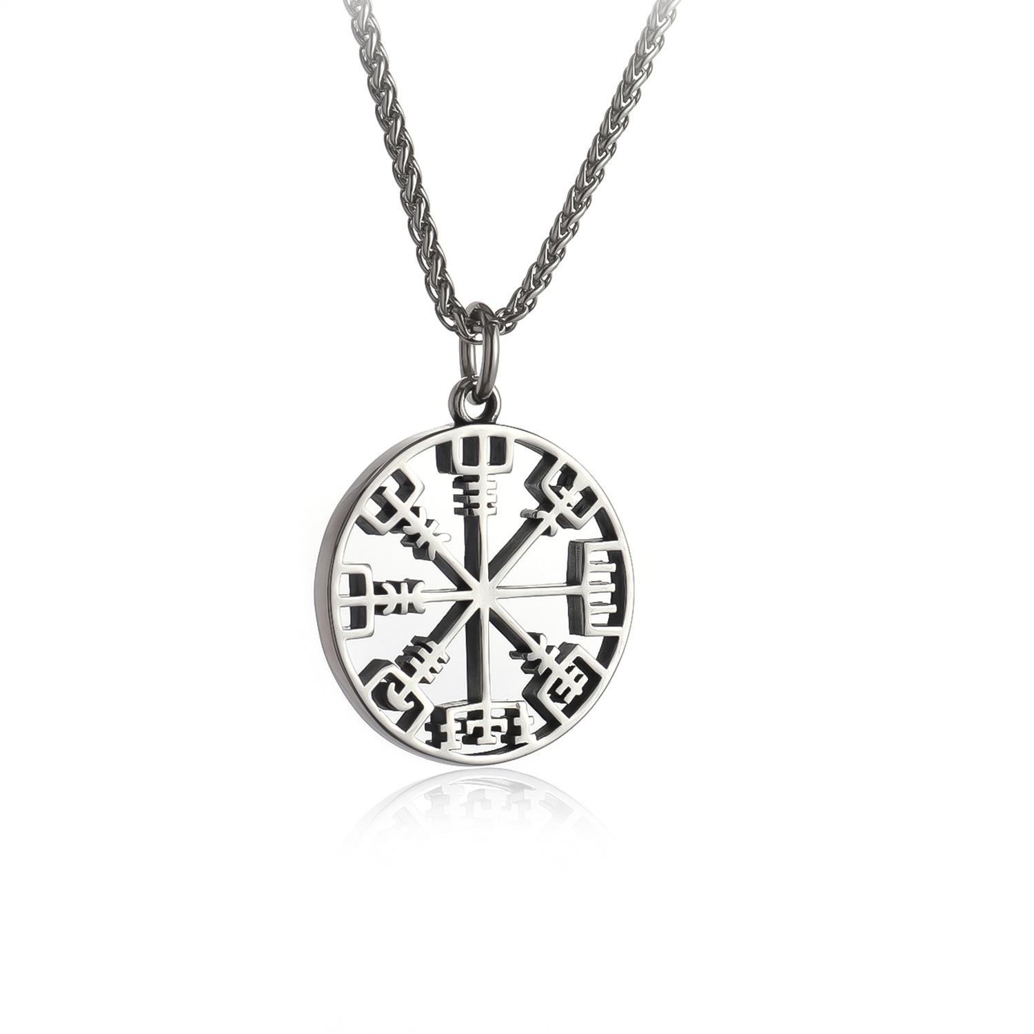 Gold Viking Necklace Men s, Viking Odin Logo Titanium Steel Hollow Compass Men s Pendant Necklace