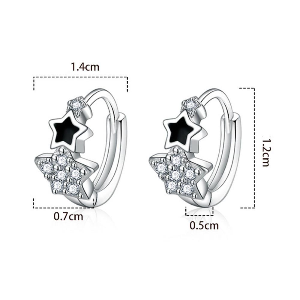 Brincos de pentagrama preto com cola de gota de zircônia embutida com fivela de estrela fofa