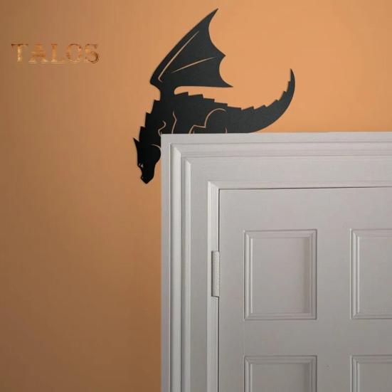 Dragon Door Frame Topper Metal Dragon Silhouette Door Topper Wall Art Corner Sign for Children's Room Bedroom Window