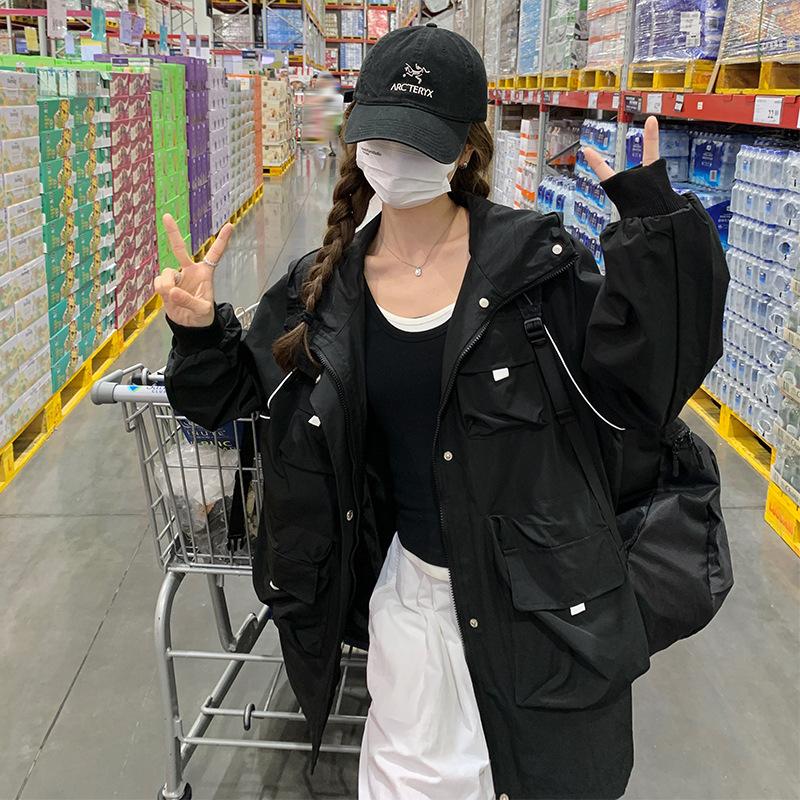 Women's Spring and Autumn New Multi-Pocket Windbreaker Jacket Women's Work Style Loose Large Size Jacket