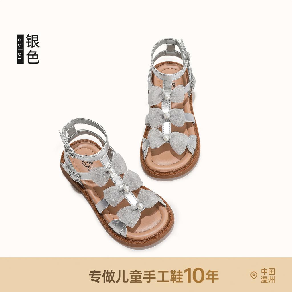 Girls High-top Roman Sandals Summer 2025 New Fashion Bow Children Princess Shoes Girls Beach Sandals