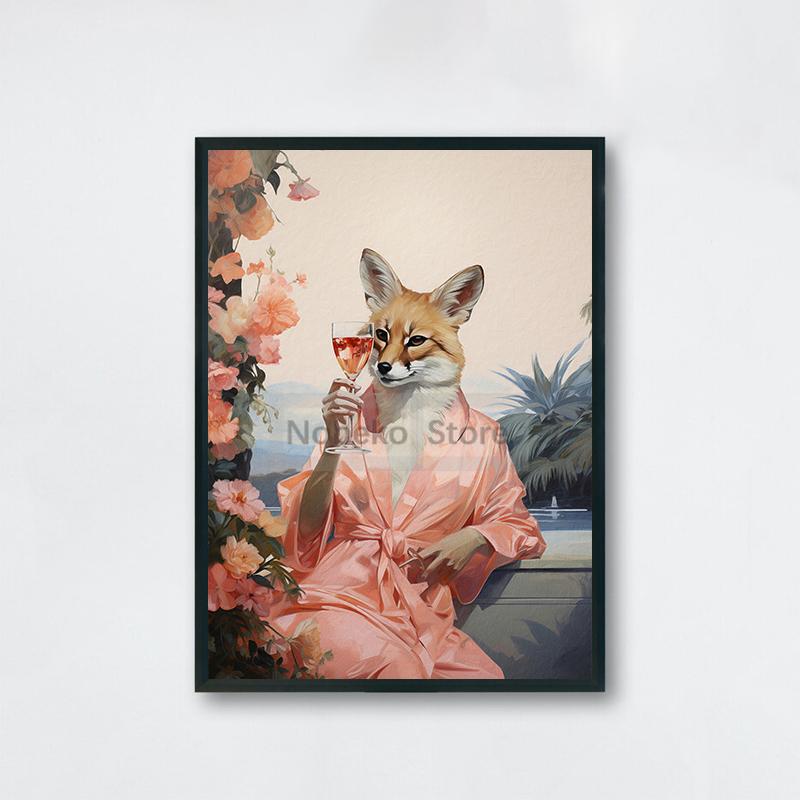 Vintage Animal Cocktail Poster Trendy Antique Prints Canvas Painting Funny Kitchen Wall Art Home Room Retro Bar Cart Decoration