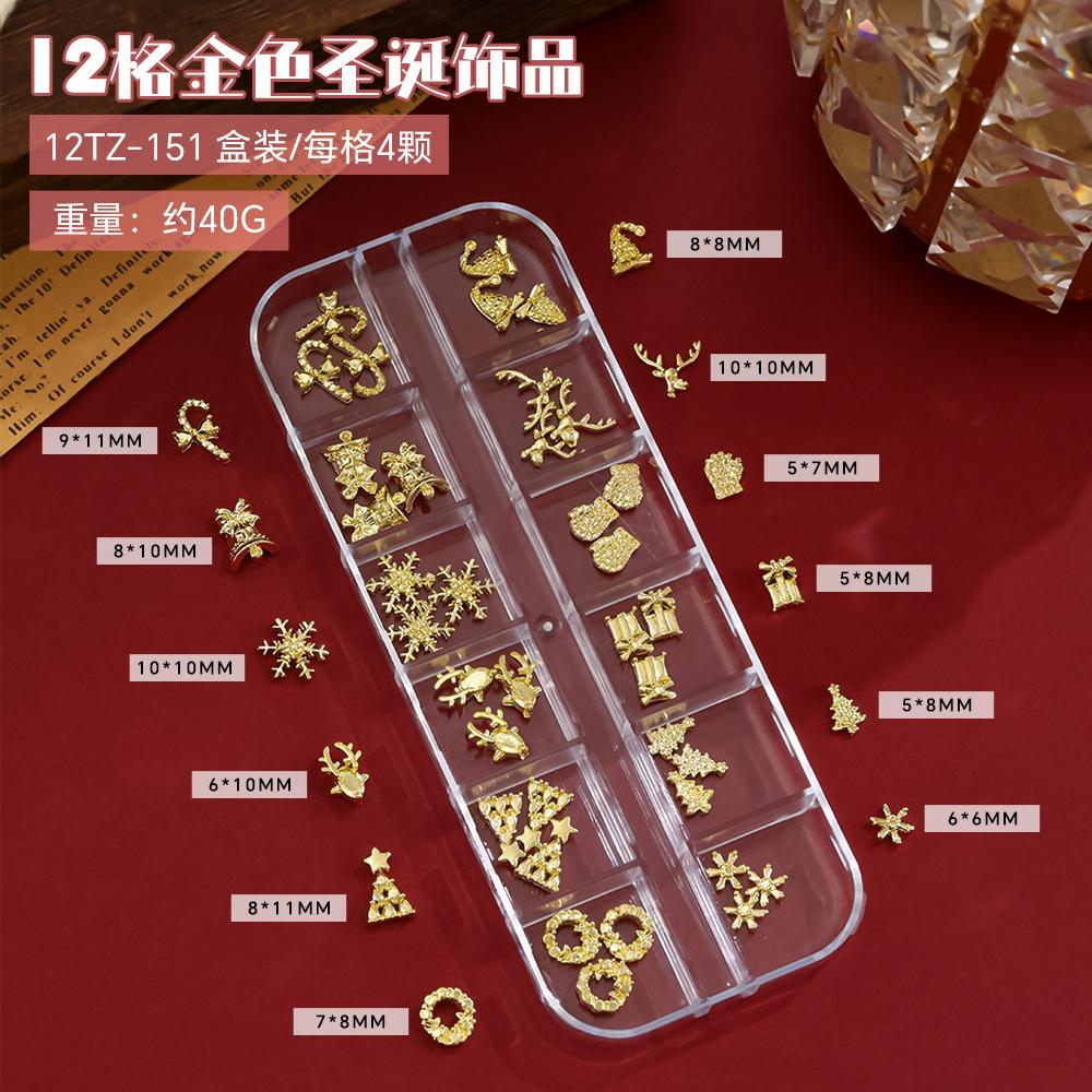 12 Grid Christmas Series Nail Jewelry Mixed Alloy Snowflake Deer Santa Claus Wreath Decoration