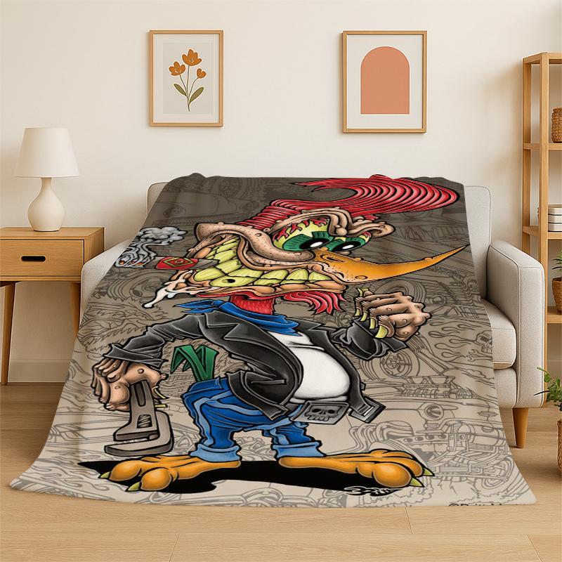 

3D Rat Fink Cartoon Racing Car Moto Sign Flannel Blanket Soft Warm Throw Blanket for Bedroom Living Room Bed Travel Picnic Gift 75x90cm