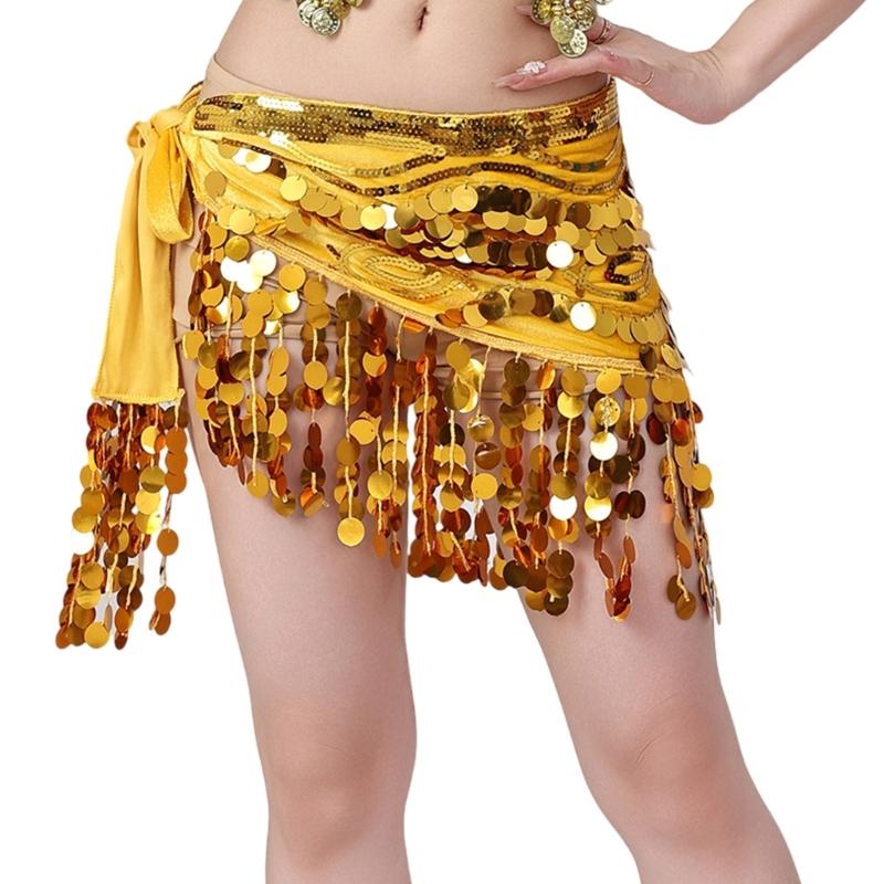 Sequins Wrap Skirt Belly Dance Hip Scarf Wrap Sparkles Mini Skirt Raves Festival Outfit Halloween Costume for Women Girls