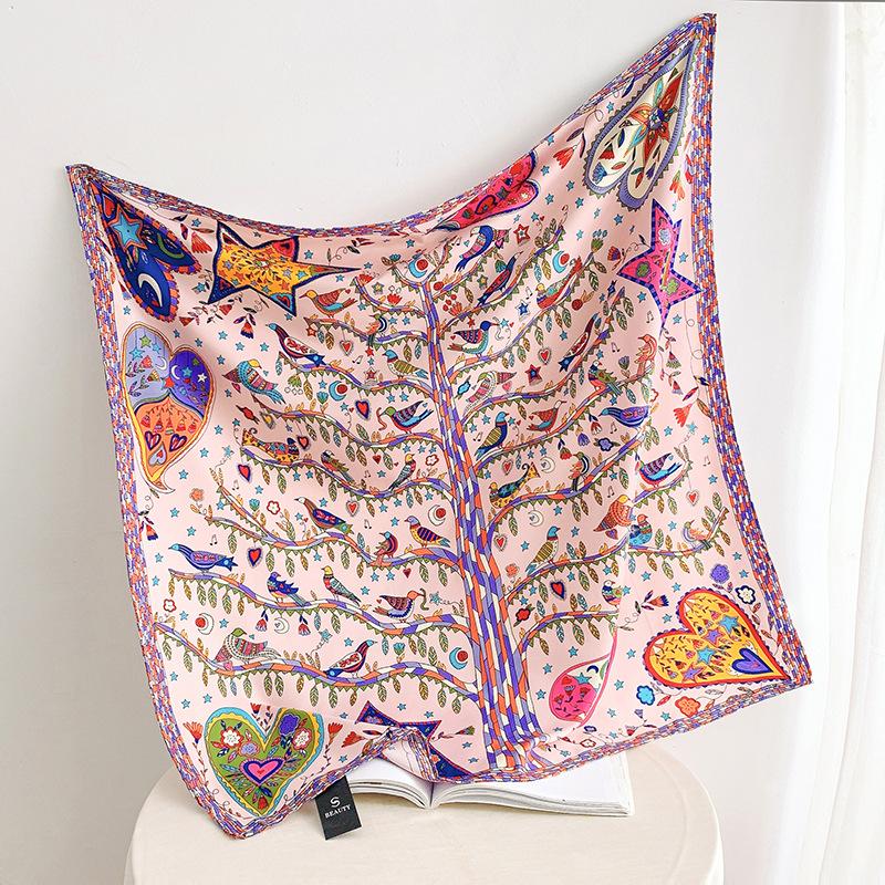 Fashionable and Gorgeous Printed Silk Scarf Women's Contrast Color Silky Simulation Silk Large Scarf Shawl