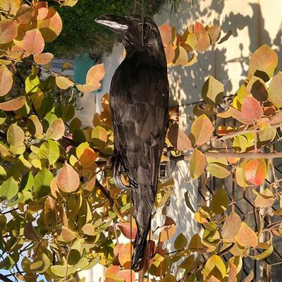 Corvo Pendurado Realista Estimulado Pássaro Emplumado Preto Enfeites de Bar de Halloween Adereço Assustador Espantalho de Exterior Decoração de Jardim