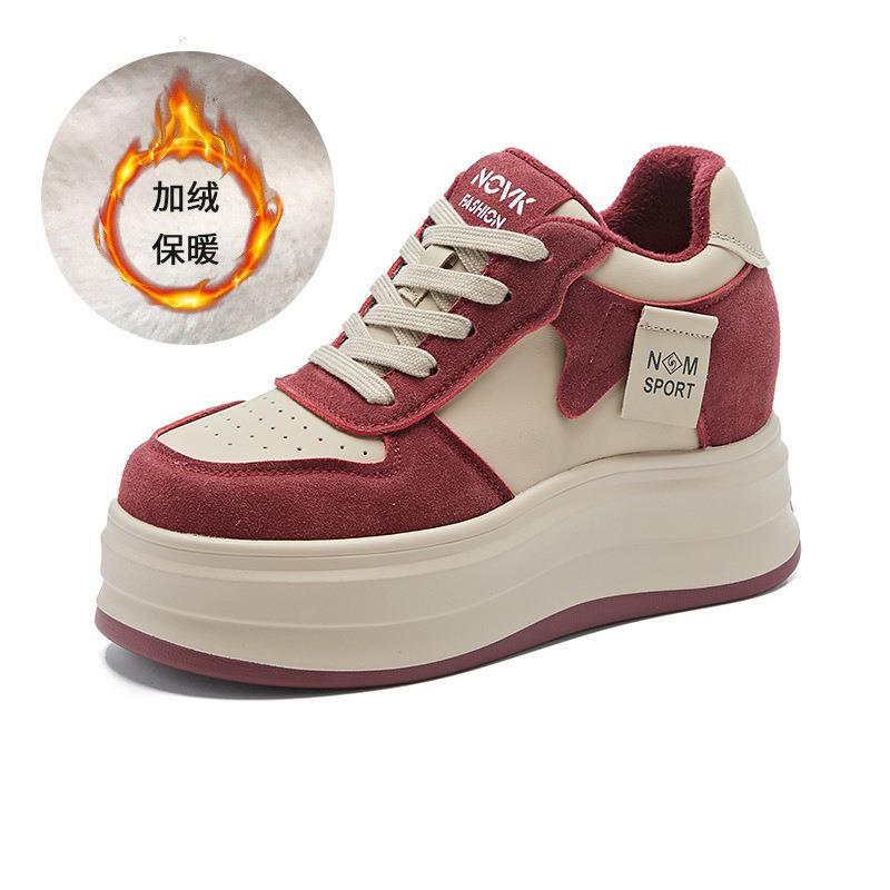 Leather Velvet Women's Shoes Autumn and Winter Women's Thick-soled Inner Height Increase Casual Shoes Children's Versatile White Shoes