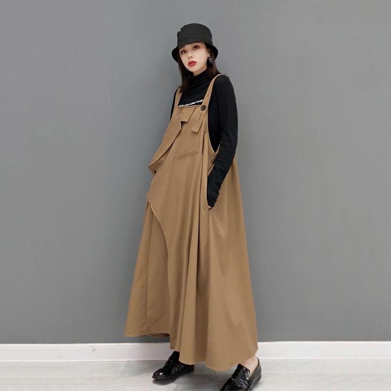 Xitao Asymmetrische Leibchen Kleid Mode Einfarbig Persönlichkeit Quadrat Kragen Lose Hosenträger Kleid Frühling Neue GWJ2791
