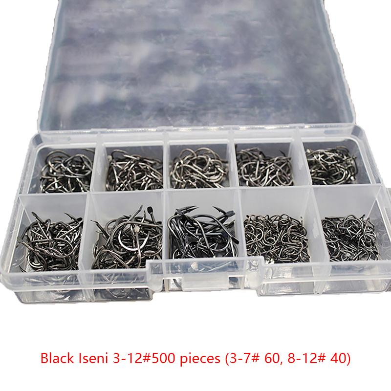 100Pcs Gold Iseini Fishing Hooks 100Pcs/Box Black Tube Payment Iseini Pressure Shank W/ Circle/Barbs