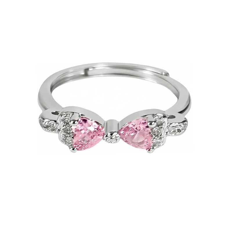 Sweet Full Diamond Pink Love Zir*****Pen Ring Color Treasure Niche Light Luxury High Sense Stacking Wearing Personalized Ring Woman
