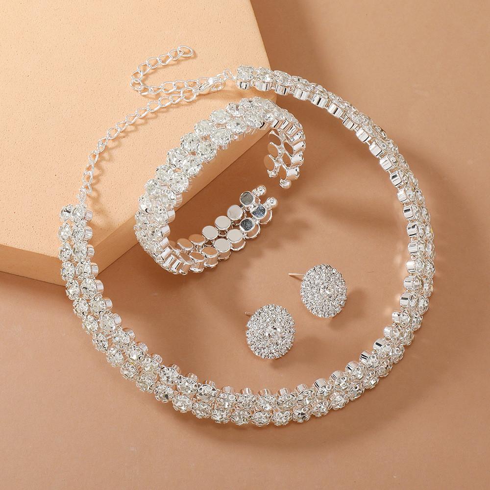 Elegant Water Diamond Necklace And Earrings Set With Geometric Design For Brides
