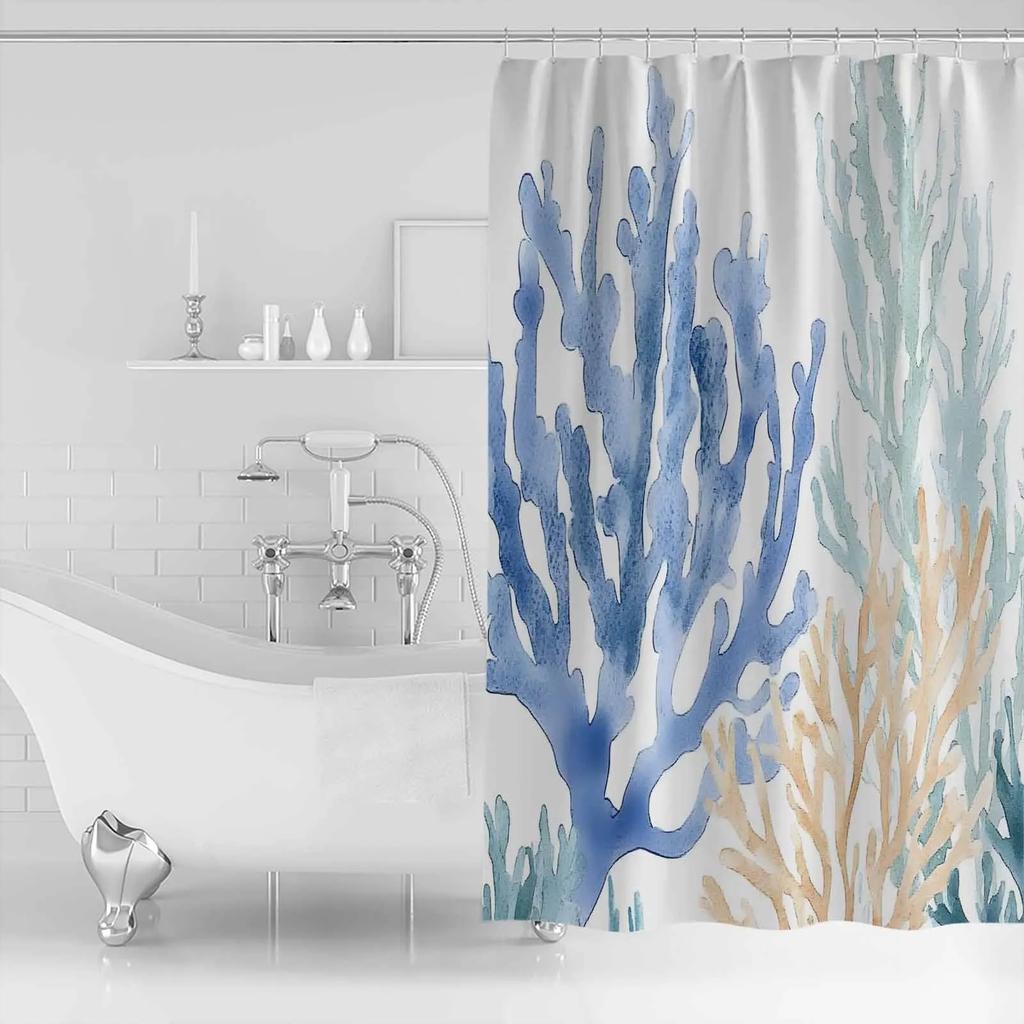 Blue Watercolor Coral Shower Curtains Waterproof Bath Curtains Home Decor Modern Luxury Bathroom Curtain