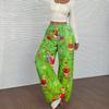 Women's Casual Christmas Print Elastic Waist Loose Fit With Plush Wide Leg Pants