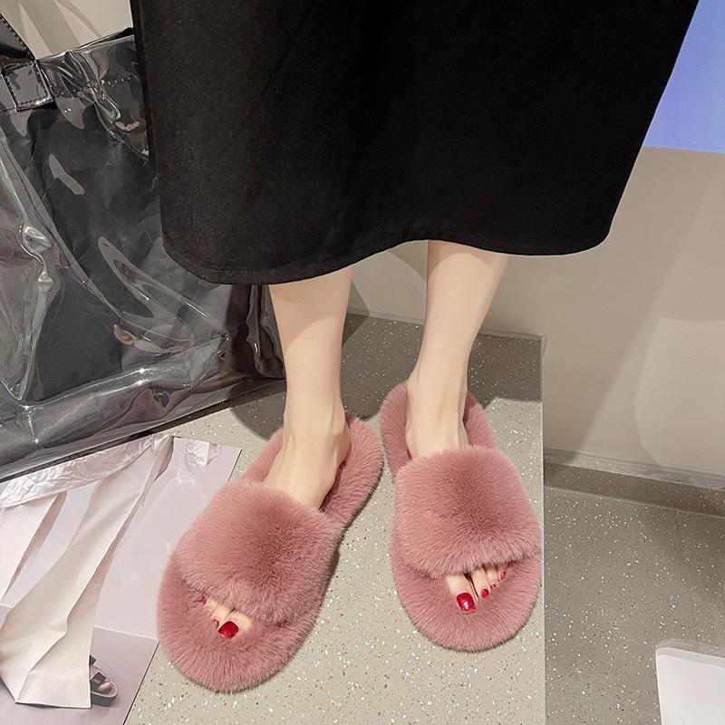 Women's Shoes, Oversized Woolen Slippers, Warm One-shoulder Shoes