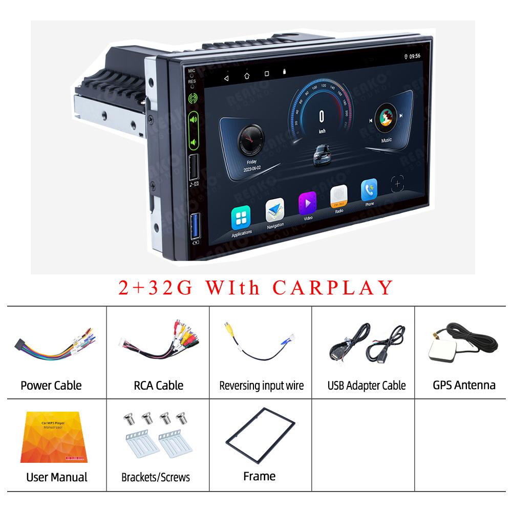 

Автомобильный радиоприемник REAKOSOUND Android, мультимедийный видеоплеер, авторадио, 1 Din, 7 дюймов, стереосистема CarPlay, GPS-навигация, головное устройство 2+32CP