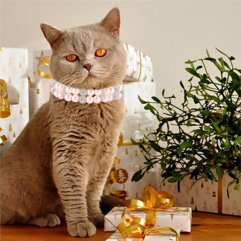 Crystalline Rhinestone Diamond Beaded Dog Collar, Pearl Necklace For Kitten Small Medium Cats Wedding Jewelry