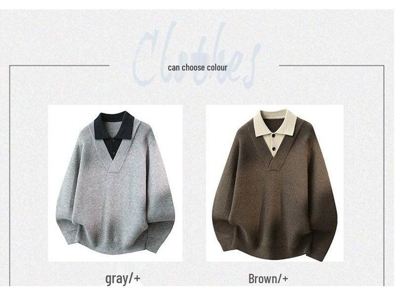 Men's Faux Two-Piece Polo Lapel Knit Sweater – High-End Old Money Style for Autumn/Winter
