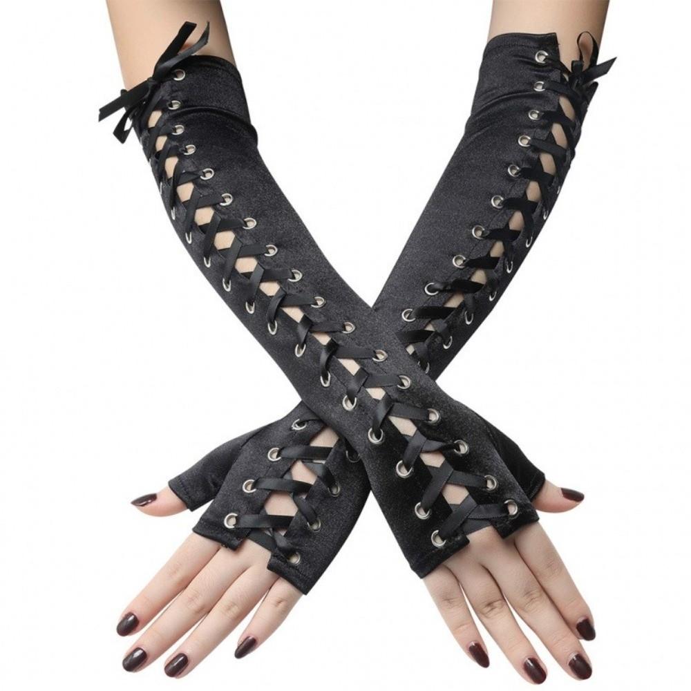 Elastic Ribbon Gloves Long Women Gloves Fashion Half Finger Gloves Nightclub