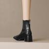 Krazing Pot Sheep Skin Square Toe Winter Med Heels Chelsea Boots Women Zipper Retro Fashion Leisure Ankle Boots