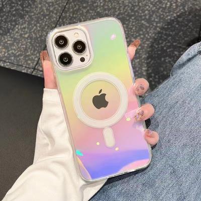Applicable To Apple 16pro Magnetic Suction Phone Case Gradient Color Plated IPhone 15 Soft Edge Airbag Anti-fall 14 Protective Case X