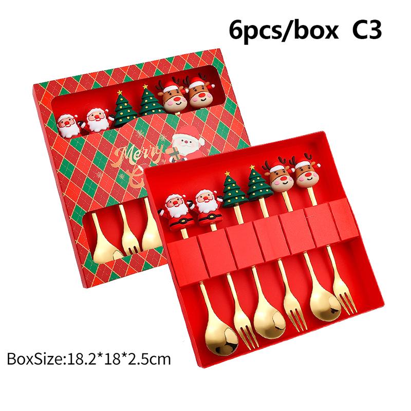 2/4/6Pcs Christmas Fork And Spoon Set,Stainless Steel Creative Tableware,Coffee Tea Dessert Forks And Spoons Gift Set