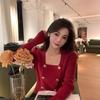 Red Sweater Inner Sweater Women's Autumn New Versatile Square Neck Knitted Sweater