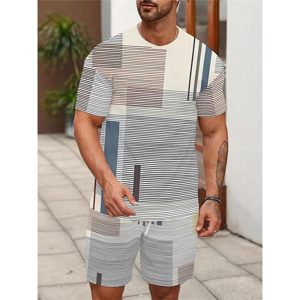 Summer Men's Personalized Two-piece Short-sleeved Cartoon Duck Print Drawstring Shorts Fashion Outdoor Large Size Sports Suit