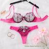 Florales besticktes Mesh Push-up Dessous-Set für Damen