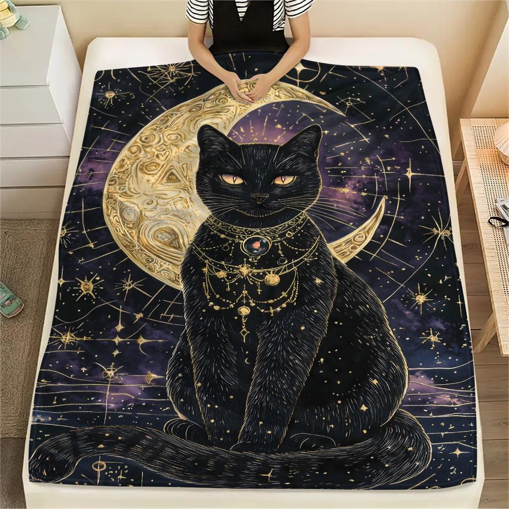 Retro Mysterious Kitten Print Flannel Blanket,High quality Comfortable for All Seasons,Home Decor,Warmth and Comfort,Perfect for Christmas Gifts