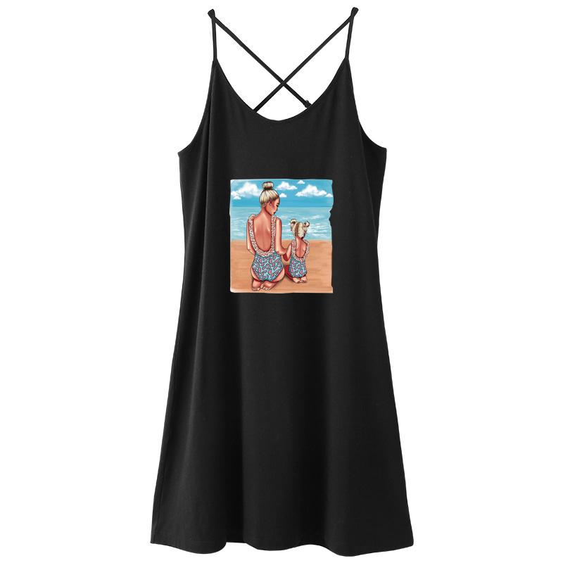 Iron On Sticker New Design Thermal Transfer T-Shirt Dresses Hot Tear Diy Iron On Patch Mom With Her Girl On The Beach