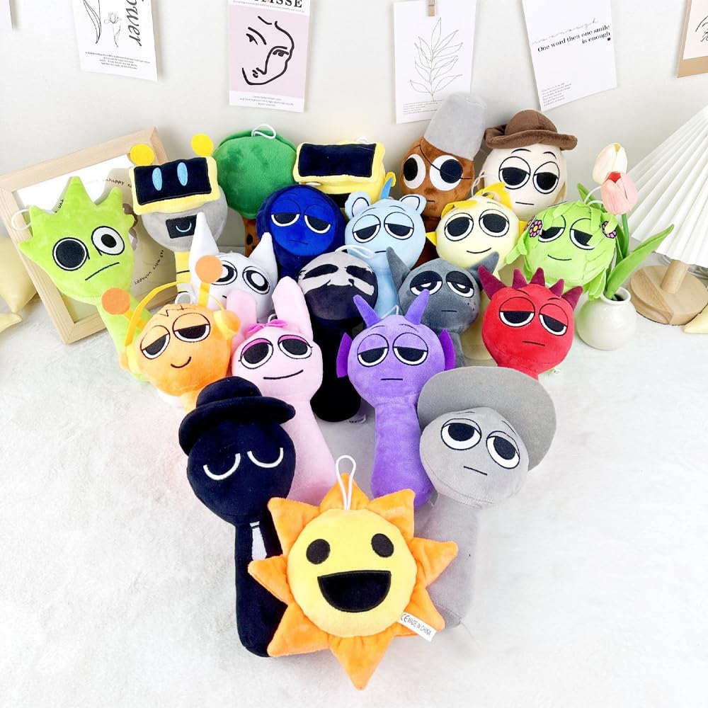 Splunky Plush Dolls, Singing Monster Characters: Oren, Ladi, Vineria, Gray, and Wenda, 20cm, Character Toy, Horror Game Plush Toy, Cosplay Accessory,