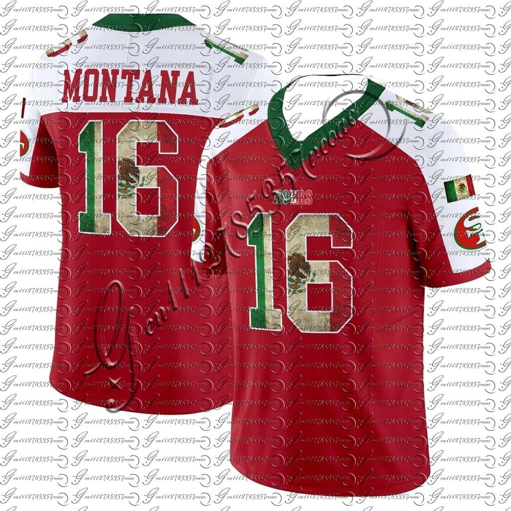 Men San Francisco 49ers Mexico Flag Football Jersey Bosa 97 Montana 16 Rice 80 Lott 42 Warner 54 Sports Shirt Fan Jersey