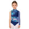 Girls Gymnastic Leotard Sparkly Rhinestones Patchwork Asymmetric Sleeve Design Back Hole Out Crotch Press Buttons Dance Unitard Competition Bodysuit