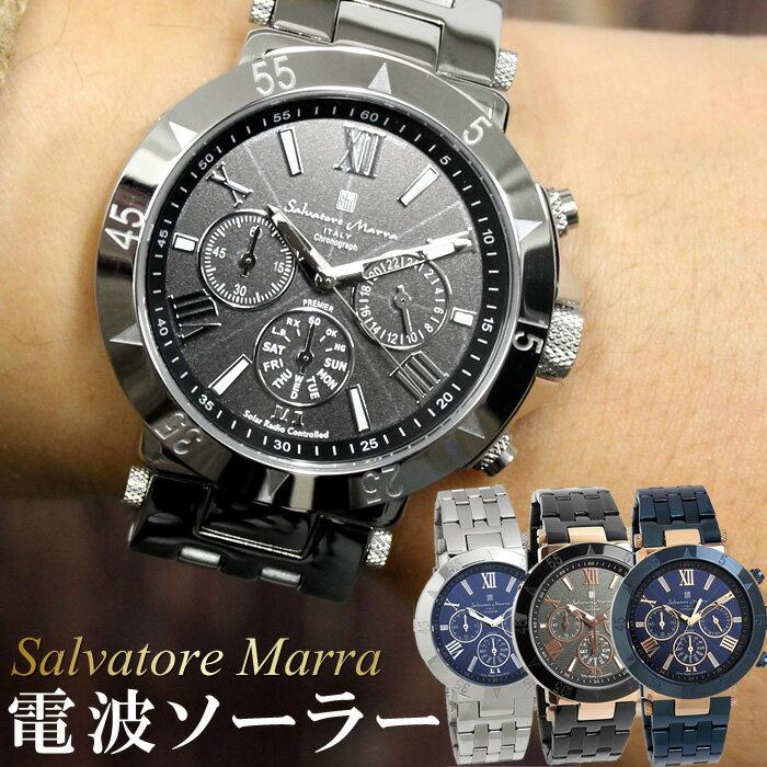 Salvatore Marra radio wave solar watch mens chronograph limited model SM15114 stainless steel leather belt brand ranking kanreki gift dial blue black