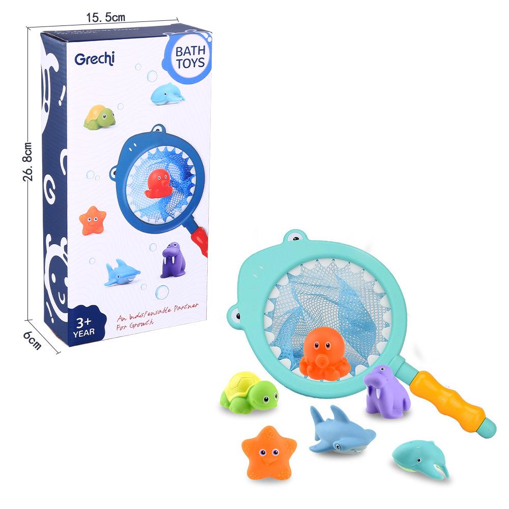 Color-Changing Animal Bath Toy Set: Temperature-Sensitive Water Play with Shark Scoop and Fish Toys