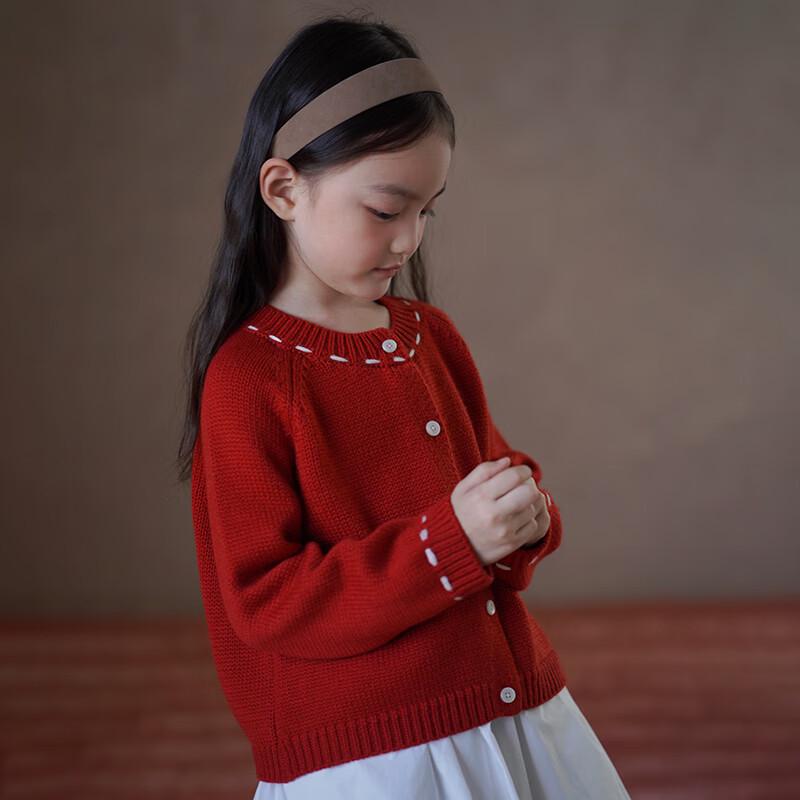 Hacikis Girls  Casual Red Wool Blend Cardigan Sweater 130