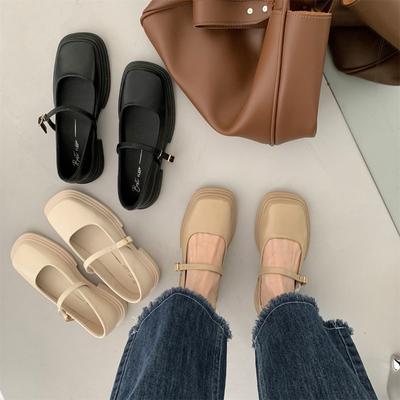 Mary Jane Boty Ženy Hranatá špička Britský styl Malé kožené Boty Ženy Silné podpatky Elegantní mělká obuv Módní Dámské boty