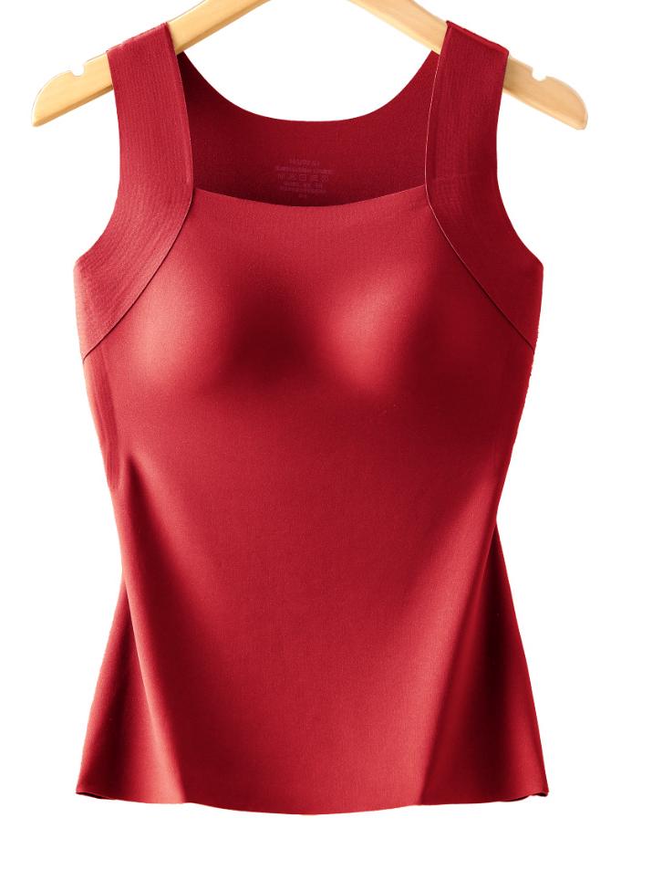 Plus Size Seamless Nude Feel Warm Vest With Fixed Cups for Women - Autumn/Winter Skin-Enhancing Base Layer