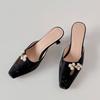 Fashion Square Toe Slippers Women Heeled Sandals Crystal Mules Mid Heels Shoes Summer 2025 New Elegant Dress Party Trend Pumps Mujer