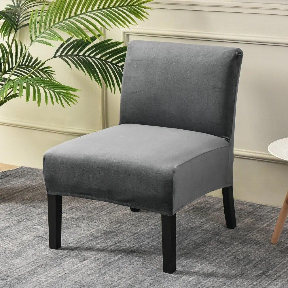 Velvet Armless Chair Cover Solid Color Sofa Stool Slipcover Nordic Accent Stretch Chair Covers Elastic Couch Protector Cover