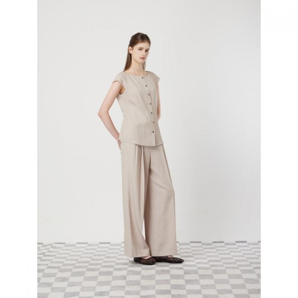 Cc Collect Linen Blend Back Banding Tuck Wide Pants C252msa043