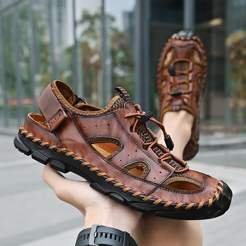 Sommer Herren Ledersandalen Herren Sandalen mit geschlossenen Zehen Atmungsaktive lässige Sneaker Sandalen für Herren Herrensandalen