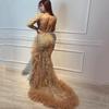 Golden Sexy Evening Dress Women's New Banquet Atmospheric Wedding Dress Party Host Long Fishtail Dress