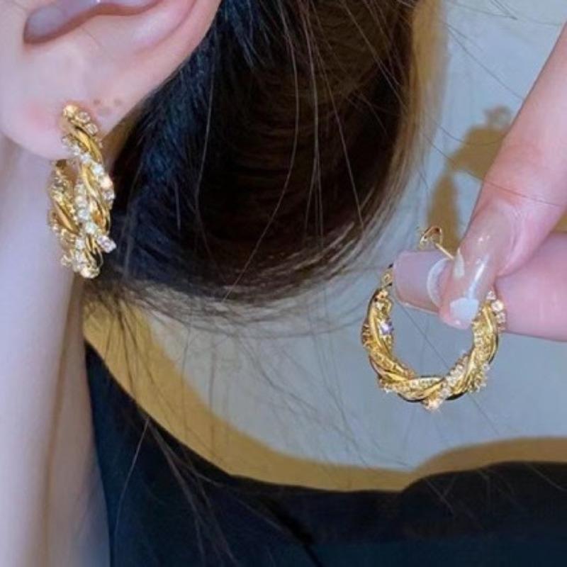 Fried Dough Twists Gold Earrings Light Luxury Premium Earrings Female Fashion Delicate Earrings
